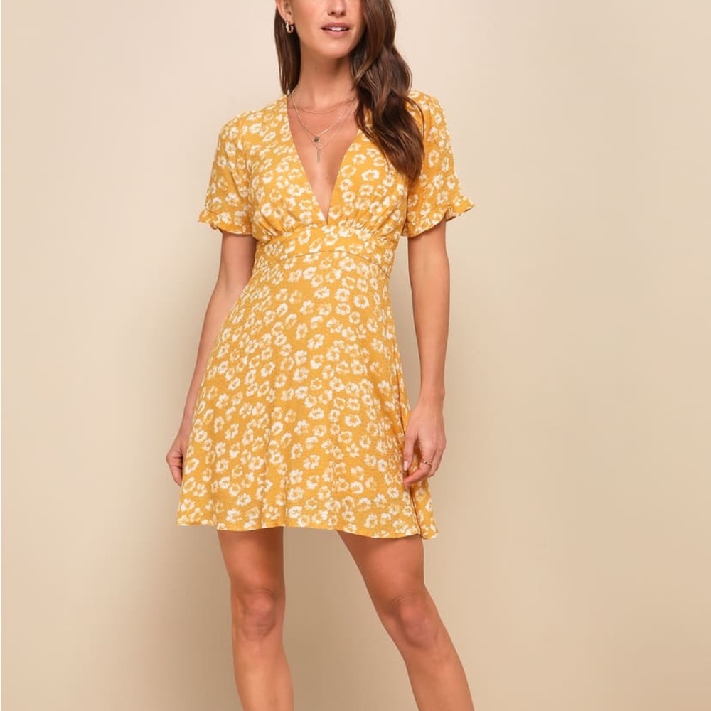 Lulus Floral Yellow Sun Dress